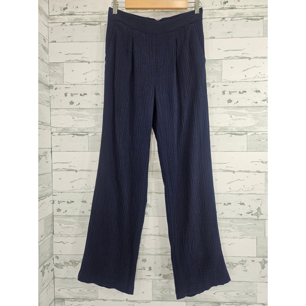 J.McLaughlin Navy Blue Cotton Gauze Wide Leg Pleated Pants Small